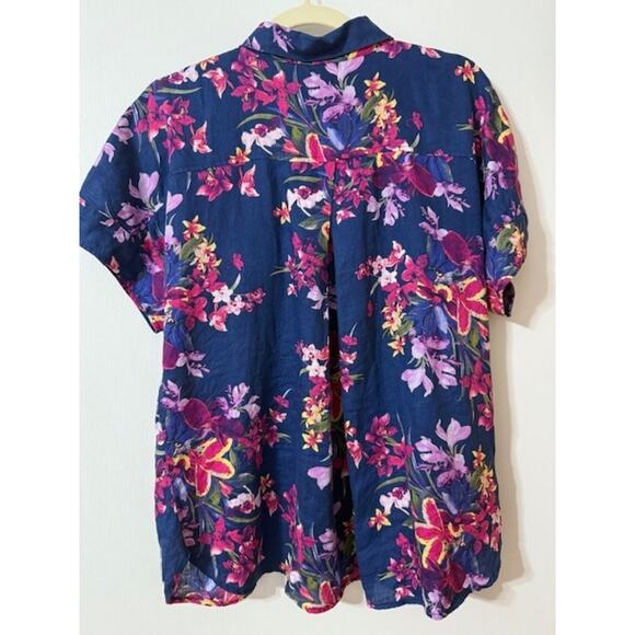 Tommy Bahama Women's 100% Linen Floral Tropical Short Sleeve Top - Size L - Picture 3 of 15